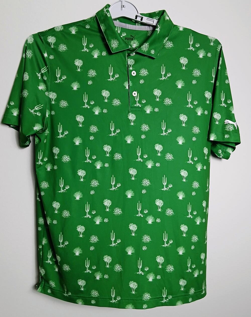 PUMA Cloudspun Conservation Golf Polo Mens Large Green Cactus Desert Print
